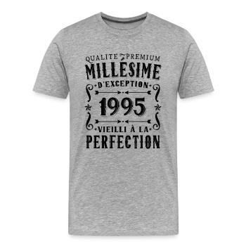 Anniversaire 30 Ans Millésime 1995 Cadeau 2025 - T-shirt bio Premium Homme - gris chiné - Devant - Damien (186cm)