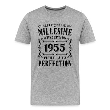 Anniversaire 70 Ans Millésime 1955 Cadeau 2025 - T-shirt bio Premium Homme - gris chiné - Devant - Damien (186cm)