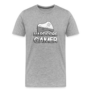 HARDCORE GAMER + Controller - Gaming - Männer Premium Bio T-Shirt - Grau meliert - Vorne - Damien (186cm)