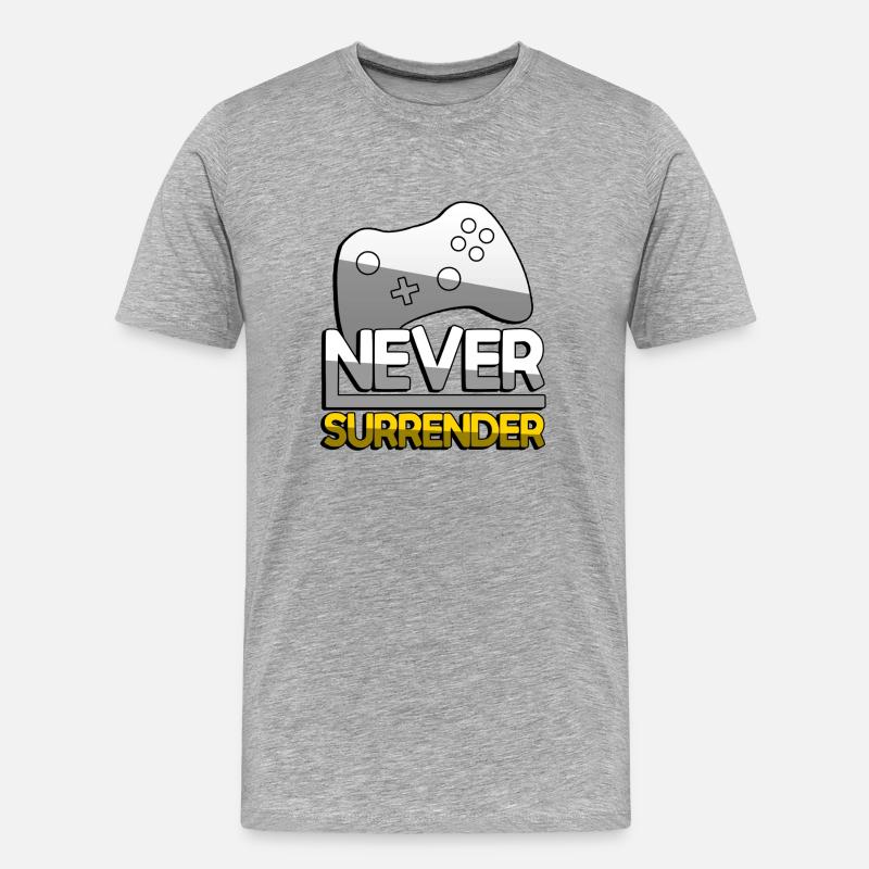 NEVER SURRENDER (Gelb) + Controller - Gaming - Männer Premium Bio T-Shirt - Grau meliert