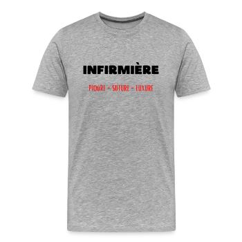 Métier infirmière piqûre suture luxure - T-shirt bio Premium Homme - gris chiné - Devant - Damien (186cm)