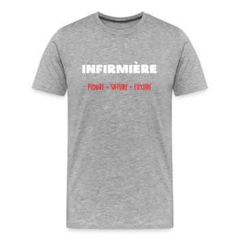 Métier infirmière piqûre suture luxure - T-shirt bio Premium Homme - gris chiné - Devant - Damien (186cm)