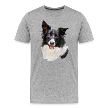 Border Collie Hundekopf - Männer Premium Bio T-Shirt - Grau meliert - Vorne - Damien (186cm)