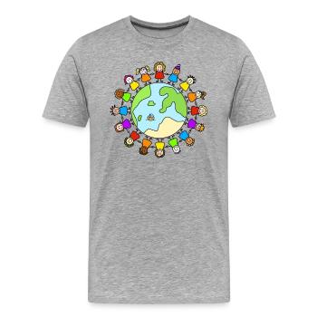 one world - Journée mondiale de l’enfance - T-shirt bio Premium Homme - gris chiné - Devant - Damien (186cm)