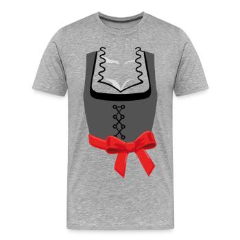 Bayerische Dirndl-Korsage mit roter Schleife links - Männer Premium Bio T-Shirt - Grau meliert - Vorne - Damien (186cm)