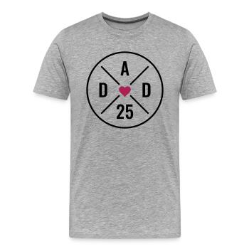 Papa 25 Bébé Papa Coeur Fête des Pères Cadeau Papa 2025 - T-shirt bio Premium Homme - gris chiné - Devant - Damien (186cm)