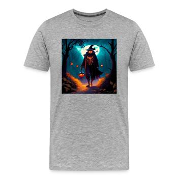 Kürbiskopfmann im düsteren Wald - Männer Premium Bio T-Shirt - Grau meliert - Vorne - Damien (186cm)