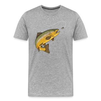 Brown trout Trout fishing Fly fishing Fishing - Men's Premium Organic T-Shirt - heather grey - Front - Damien (186cm)