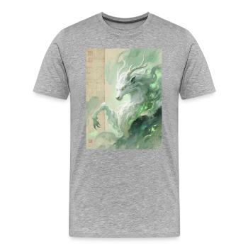Bai Ze : L’Auspice Divin - Souffle de Sérénité - T-shirt bio Premium Homme - gris chiné - Devant - Damien (186cm)