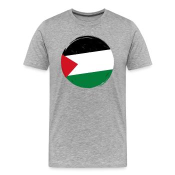 Drapeau de la Palestine rond _ Flag round in shape - T-shirt bio Premium Homme - gris chiné - Devant - Damien (186cm)