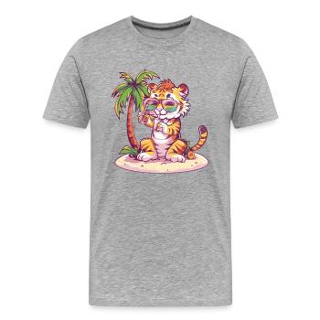 Tiger Summer Beach Vacation - Men's Premium Organic T-Shirt - heather grey - Front - Damien (186cm)