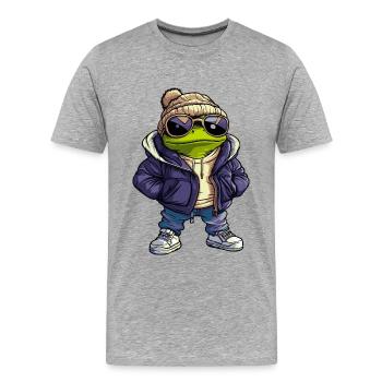 Frosch Cool Comic - Männer Premium Bio T-Shirt - Grau meliert - Vorne - Damien (186cm)