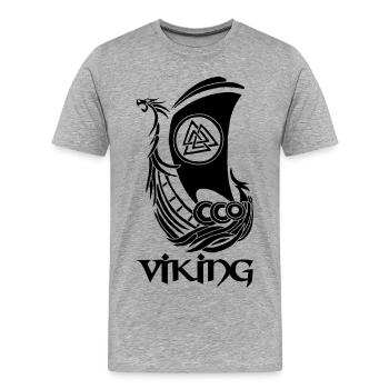 Black Viking Ship - Men's Premium Organic T-Shirt - heather grey - Front - Damien (186cm)