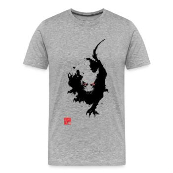 NEZUMI ONI – Rotäugige Sumi-e Dämonenratte - Männer Premium Bio T-Shirt - Grau meliert - Vorne - Damien (186cm)