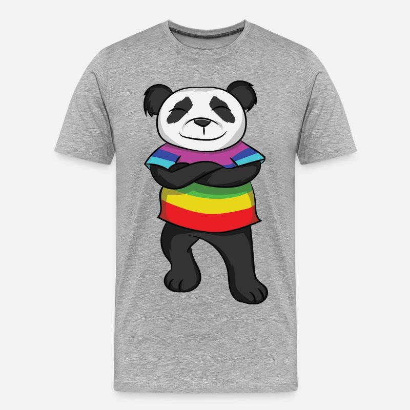 Panda Rainbow Pride  with Attitude - Männer Premium Bio T-Shirt - Grau meliert