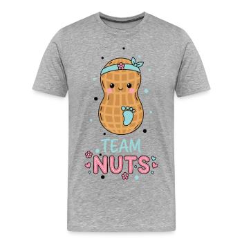 Révélation du sexe de l’équipe Nuts Baby Shower Maman Papa - T-shirt bio Premium Homme - gris chiné - Devant - Damien (186cm)