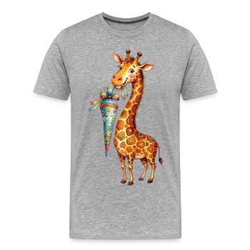 Niedliche Giraffe zum Schulanfang mit Schultüte - Männer Premium Bio T-Shirt - Grau meliert - Vorne - Damien (186cm)