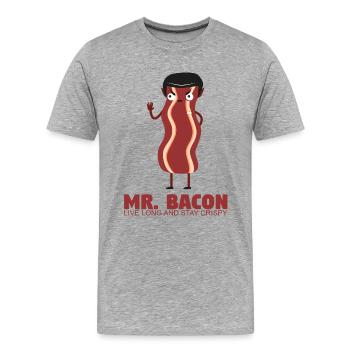 Mr.Bacon - Vivez longtemps et restez croustillant - T-shirt bio Premium Homme - gris chiné - Devant - Damien (186cm)