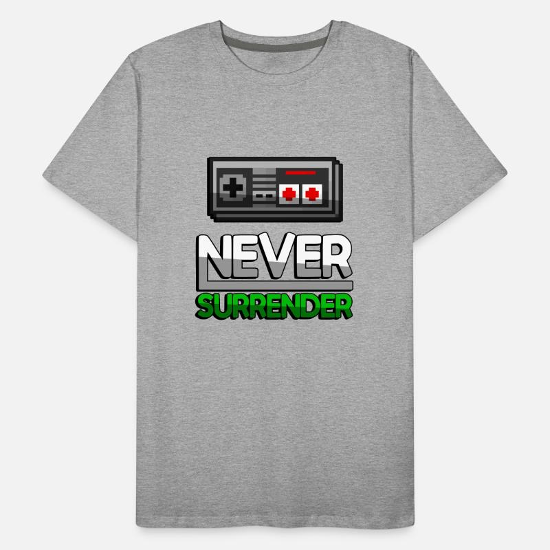 NEVER SURRENDER (Green) + NES Controller - Gaming Men's Premium Organic T-Shirt