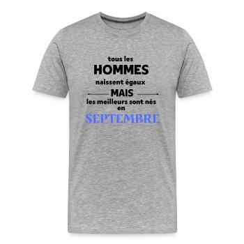 tout les hommes naissent égaux septembre - T-shirt bio Premium Homme - gris chiné - Devant - Damien (186cm)