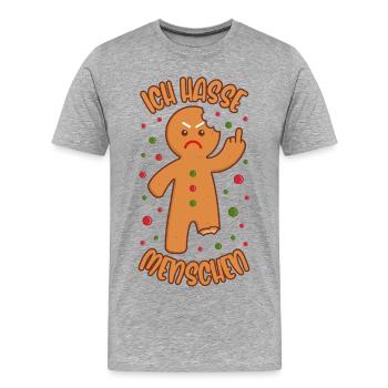 Lebkuchenmann Ich hasse Menschen Lustige Sprüche - Männer Premium Bio T-Shirt - Grau meliert - Vorne - Damien (186cm)