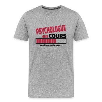 psychologue en cours - T-shirt bio Premium Homme - gris chiné - Devant - Damien (186cm)