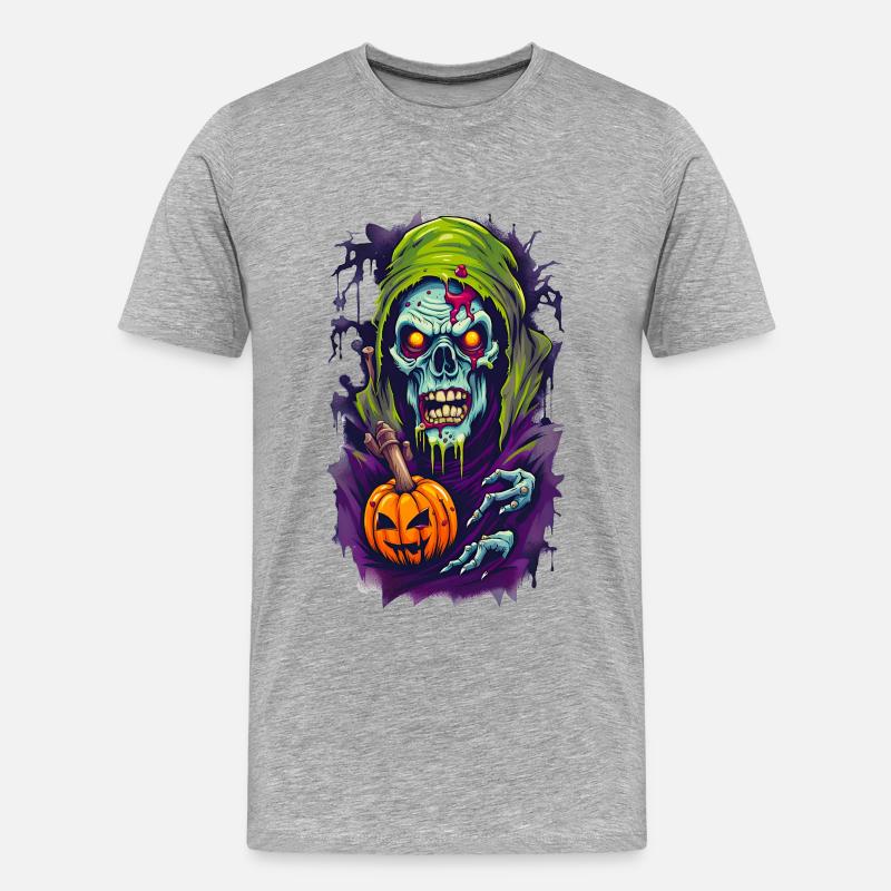 Halloween Horror Totenkopfschädel - Männer Premium Bio T-Shirt - Grau meliert
