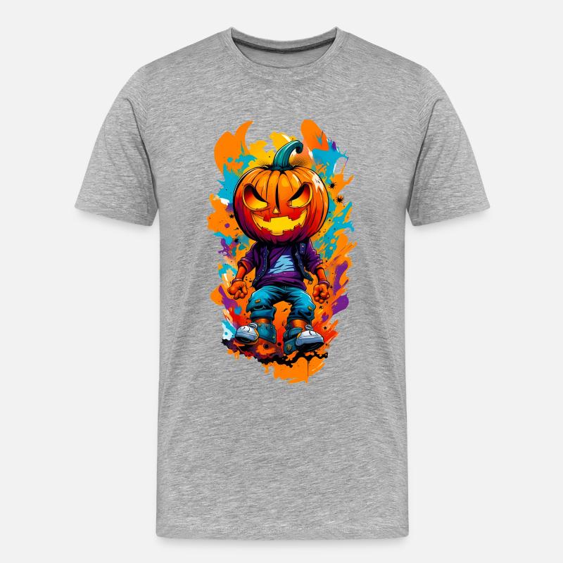 Halloween Jack o Lantern 06 - Männer Premium Bio T-Shirt - Grau meliert