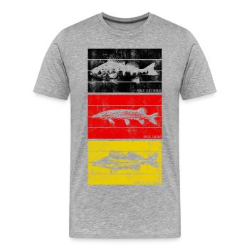 Pike, zander, perch, fishing, fishing, predatory fish - Men's Premium Organic T-Shirt - heather grey - Front - Damien (186cm)