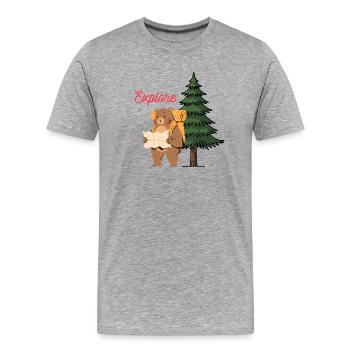 Explore Camping Shirt – Bear in the Woods - T-shirt bio Premium Homme - gris chiné - Devant - Damien (186cm)