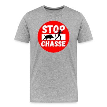 STOP Chasse - T-shirt bio Premium Homme - gris chiné - Devant - Damien (186cm)