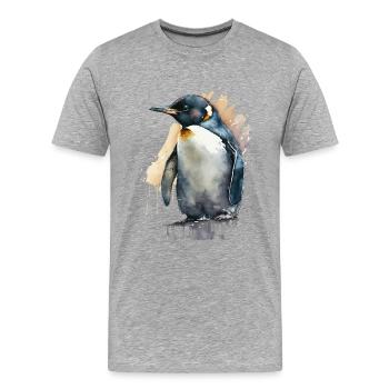 Pinguin Aquarell Wasserfarben Gemälde - Männer Premium Bio T-Shirt - Grau meliert - Vorne - Damien (186cm)