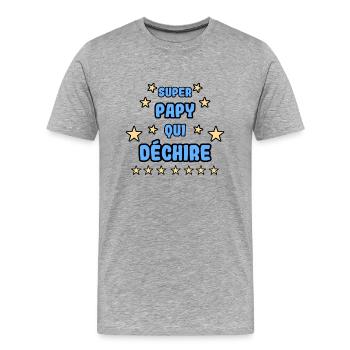 Super papy qui déchire - T-shirt bio Premium Homme - gris chiné - Devant - Damien (186cm)