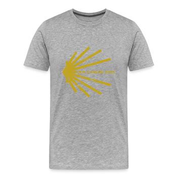 Buen Camino 2025 - Jakobsweg - Pilgermuschel - Männer Premium Bio T-Shirt - Grau meliert - Vorne - Damien (186cm)