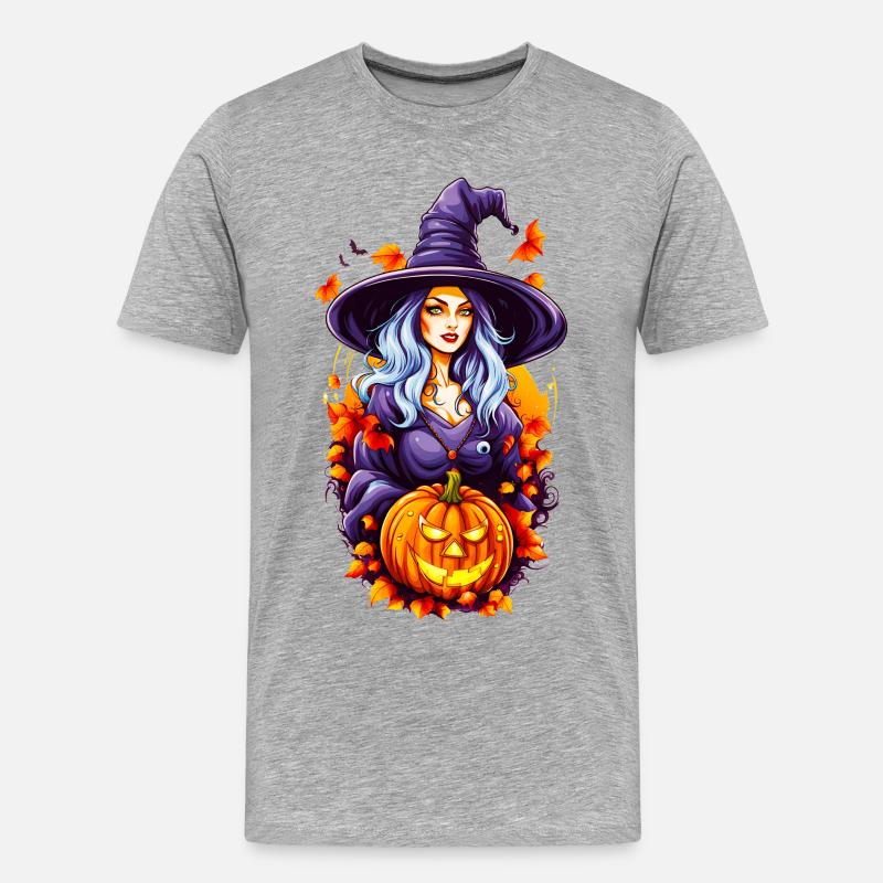 Halloween Hexe mit Kürbiskopf - Männer Premium Bio T-Shirt - Grau meliert