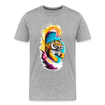 Tiger Sprung - Männer Premium Bio T-Shirt - Grau meliert - Vorne - Damien (186cm)