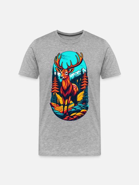 Hirsch im Wald- Waidmannsheil - Männer Premium Bio T-Shirt - Grau meliert
