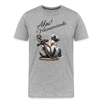 Ahoy Warnemünde ! Drôle de mouette avec ancre - T-shirt bio Premium Homme - gris chiné - Devant - Damien (186cm)