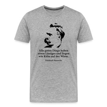 Nietzsche: Alle guten Dinge haben etwas Lässiges - Männer Premium Bio T-Shirt - Grau meliert - Vorne - Damien (186cm)