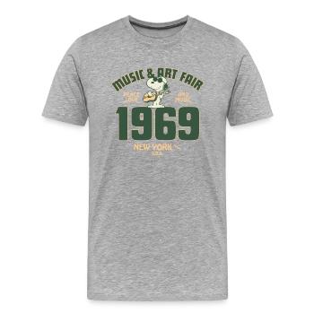 Peanuts Snoopy Peace Love Music 1969 - Männer Premium Bio T-Shirt - Grau meliert - Vorne - Damien (186cm)