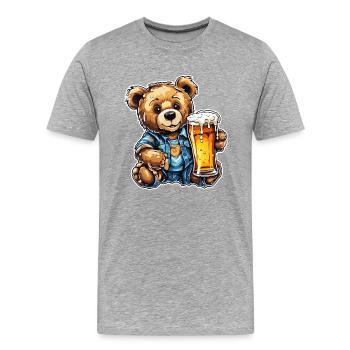 Ours en peluche / Peluche / Animal en peluche / Idée cadeau - T-shirt bio Premium Homme - gris chiné - Devant - Damien (186cm)