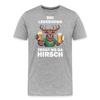 Lederhose Hirsch Tracht Bayrisch Trachten Ersatz - Männer Premium Bio T-Shirt - Grau meliert - Vorne - Damien (186cm)