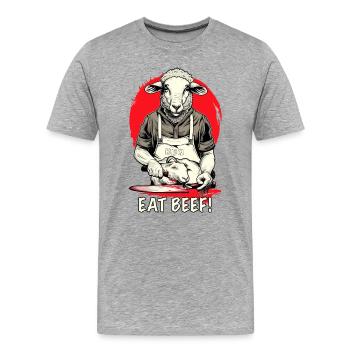Schaf Eat Beef BBQ Slaughterhouse - Männer Premium Bio T-Shirt - Grau meliert - Vorne - Damien (186cm)