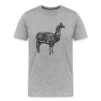Alpaka Tribal Tattoo - Männer Premium Bio T-Shirt - Grau meliert - Vorne - Damien (186cm)