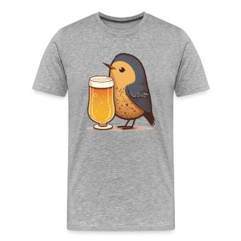 Kleiner Vogel mit Bier - Männer Premium Bio T-Shirt - Grau meliert - Vorne - Damien (186cm)