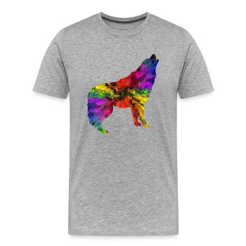 Wolf Regenbogen - Männer Premium Bio T-Shirt - Grau meliert - Vorne - Damien (186cm)