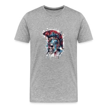 Spartaner Totenkopf Sparta - Männer Premium Bio T-Shirt - Grau meliert - Vorne - Damien (186cm)