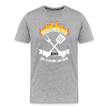 Grillmeister Jens lustiger Spruch Vorname - Männer Premium Bio T-Shirt - Grau meliert - Vorne - Damien (186cm)