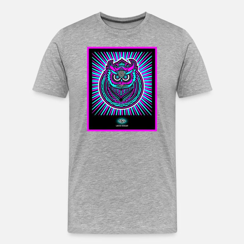 Neon Eule in strahlendem Neonpink - Männer Premium Bio T-Shirt - Grau meliert