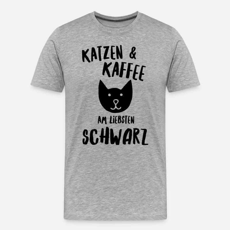Katzen und Kaffee schwarz - Männer Premium Bio T-Shirt - Grau meliert